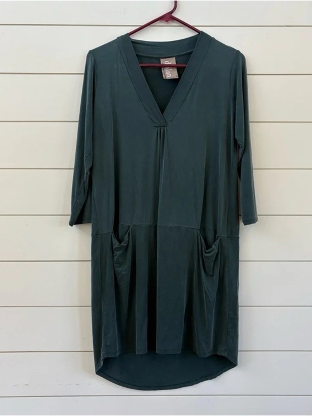 V-Neck High-Low Tunic Dress in Teal by